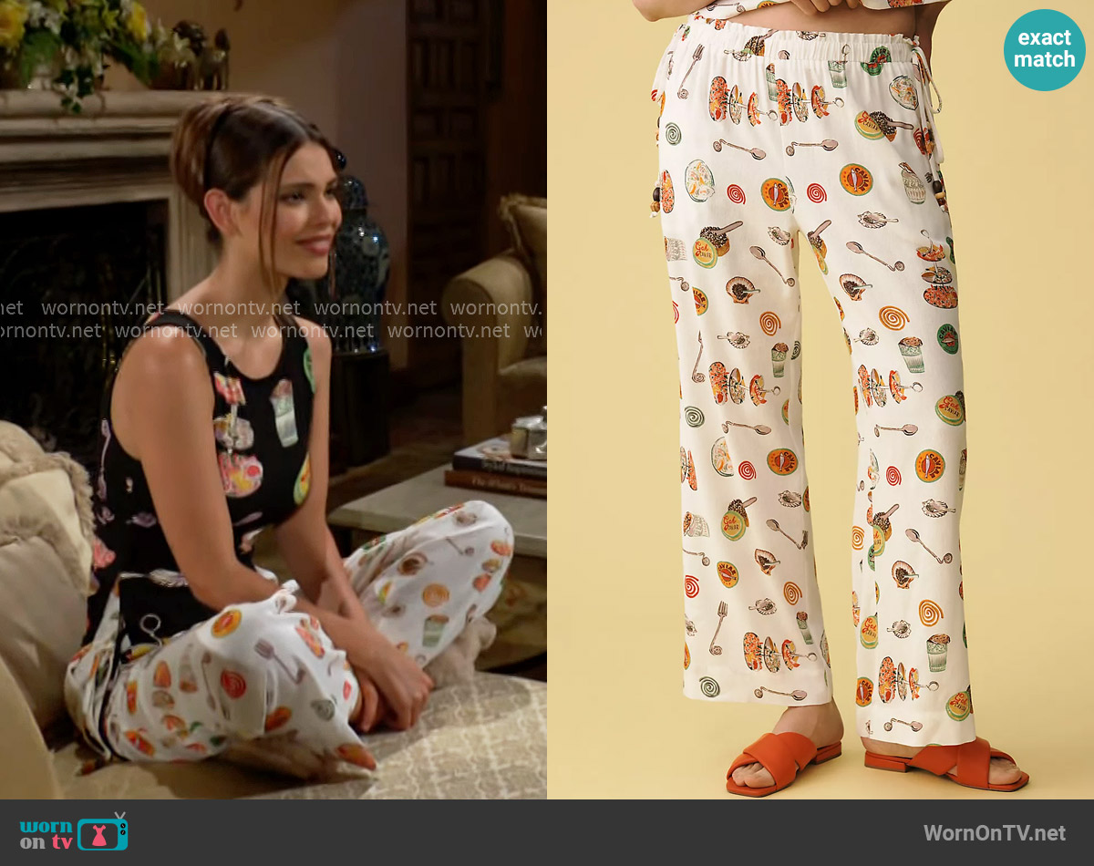 Lisa Says Gah Nora Cotton-Linen Pull-On Pants in White Caviar Dreams worn by Electra Forrester (Laneya Grace) on The Bold and the Beautiful