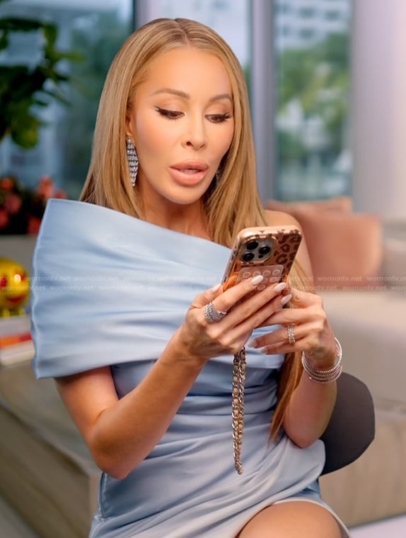 Lisa’s blue satin confessional mini dress on The Real Housewives of Miami