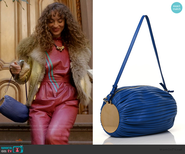 Loewe Lambskin Pleated Bracelet Pouch Shoulder Bag Royal Blue worn by Lisette Alee (Katerina Tannenbaum) on And Just Like That
