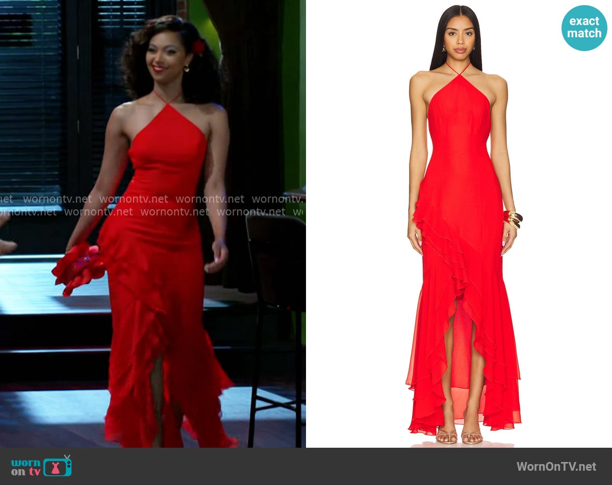 Lovers + Friends Tanya Gown worn by Kat Richardson (Colby Muhammad) on Beyond the Gates