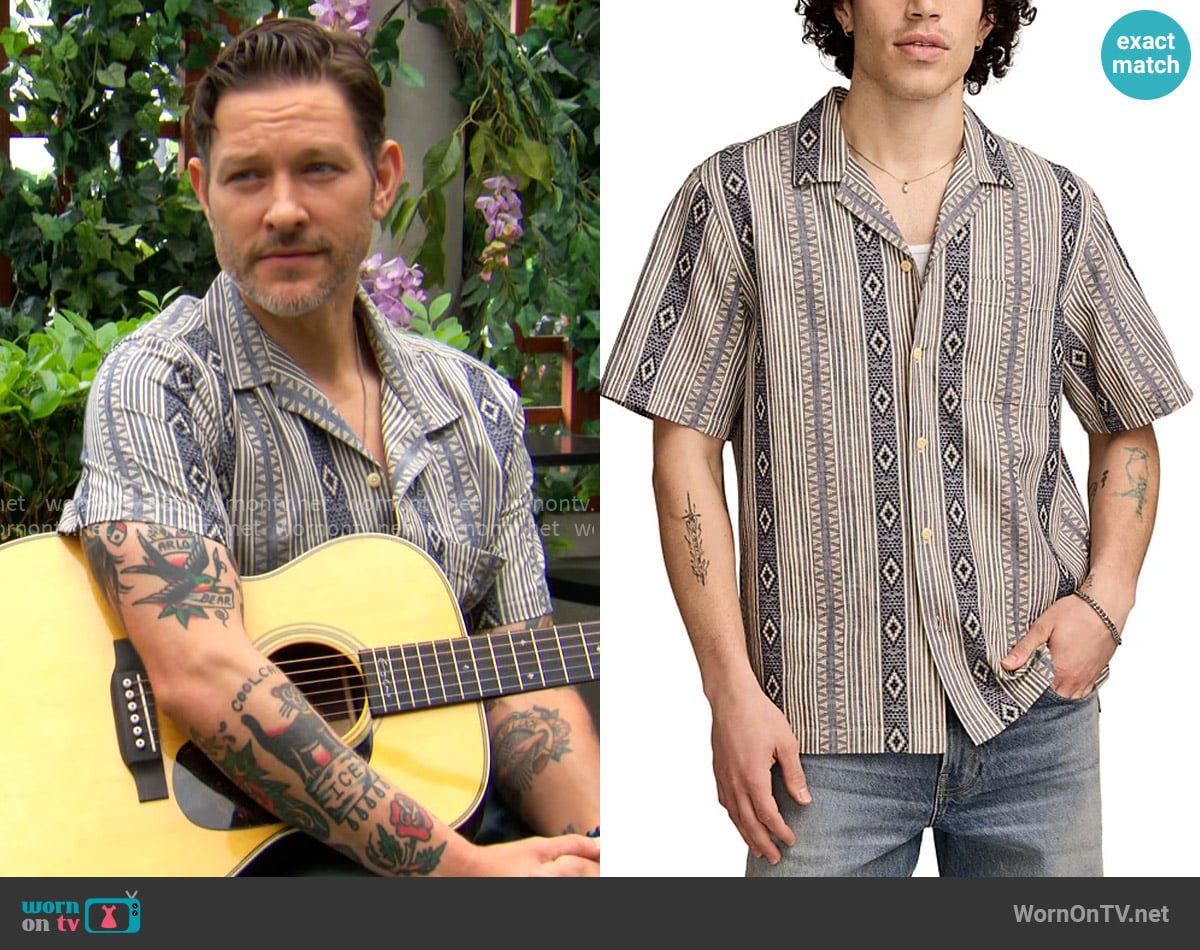 Lucky Brand Textured Stripe Camp Collar Shirt worn by Daniel Romalotti (Michael Graziadei) on The Young and the Restless
