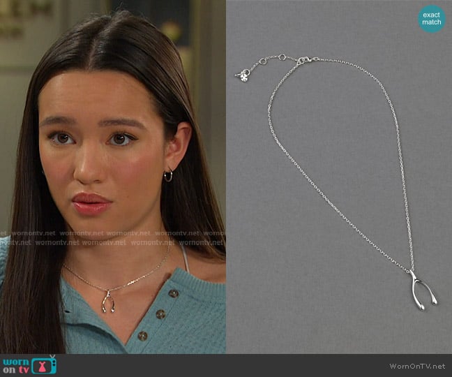Lucky Brand Wish Bone Pendant in Silver worn by Sophia Choi (Rachel Boyd) on Days of our Lives