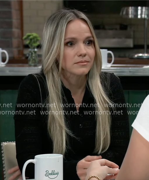 Lulu’s black pointelle knit top on General Hospital