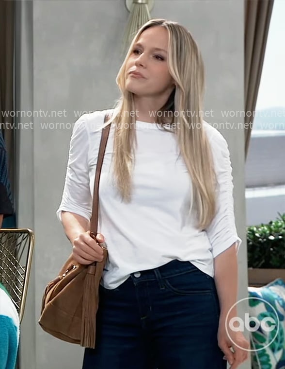 Lulu’s white ruched sleeve top on General Hospital