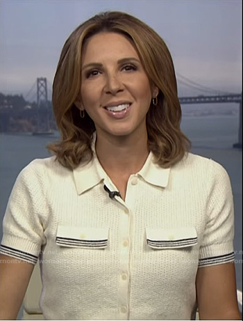 MacKenzie Sigalos’s ivory stripe short sleeve cardigan on NBC News Daily