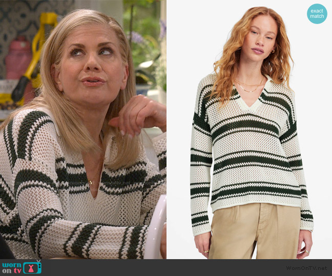 Madewell Open-Stitch Johnny Collar Sweater worn by Carol (Kristen Johnston) on Leanne
