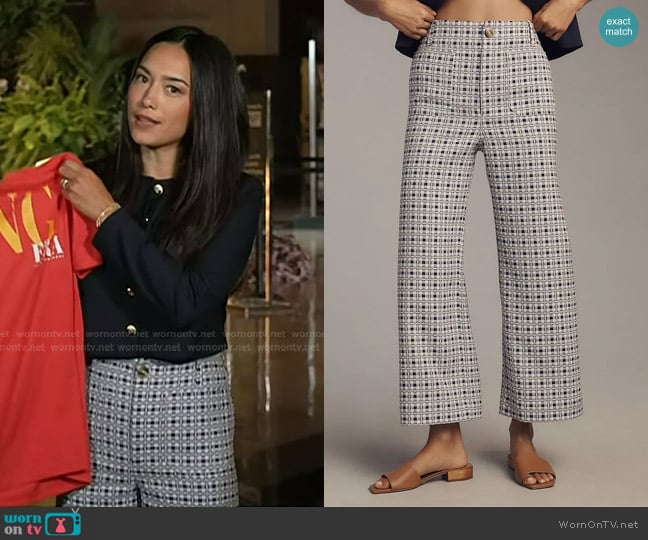 Maeve The Colette Dobby Jacquard Crop Wide-Leg Pants in Navy Combo worn by Emilie Ikeda on Today
