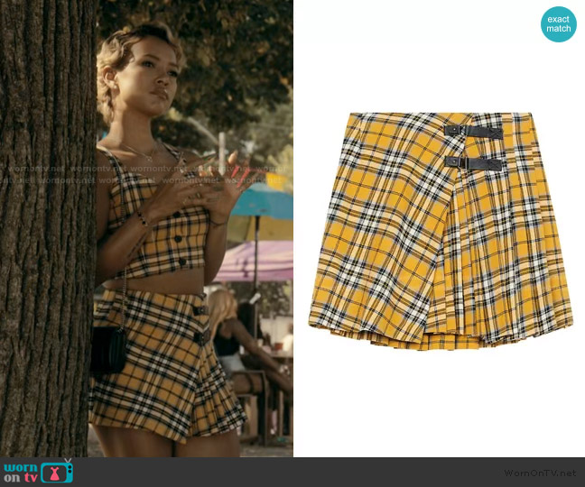 Maje Joris Plaid Pleated Cotton Skirt worn by Zuri (Karrueche) on The Chi