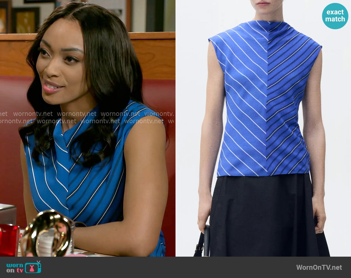 Mango Noeli Colorblock Stripe Funnel Neck Top worn by Madison Montgomery (Kenjah) on Beyond the Gates