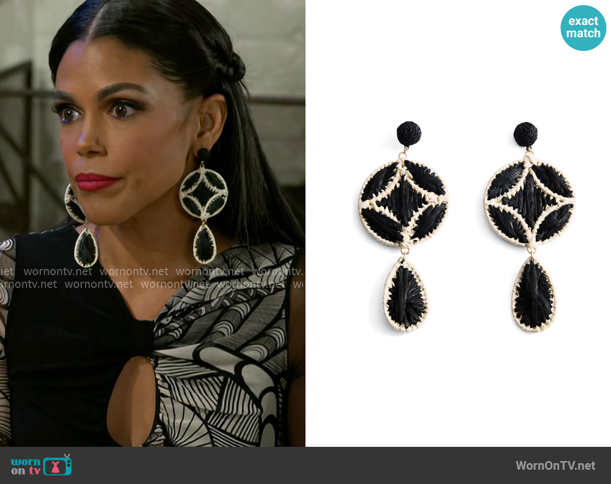 Mango Raffia Statement Earrings worn by Dani Dupree (Karla Mosley) on Beyond the Gates