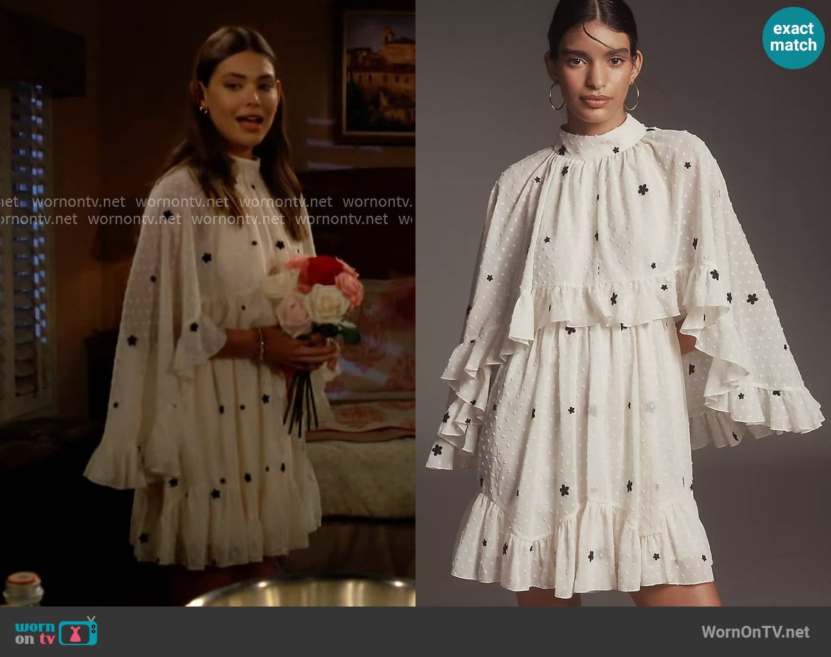 Mare Mare Embroidered Chiffon Cape Swing Mini Dress worn by Electra Forrester (Laneya Grace) on The Bold and the Beautiful