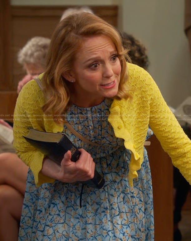 Mary’s blue floral print dress on Leanne