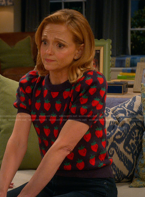 Mary’s strawberry print top on Leanne