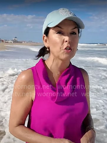 Meg Oliver’s pink cowl neck top on CBS Mornings