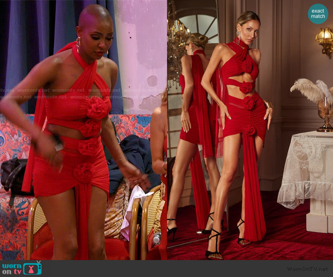 Mew Mews Genevieve Flower Cutout Draped Mesh Mini Dress worn by Guerdy Abraira (Guerdy Abraira) on The Real Housewives of Miami