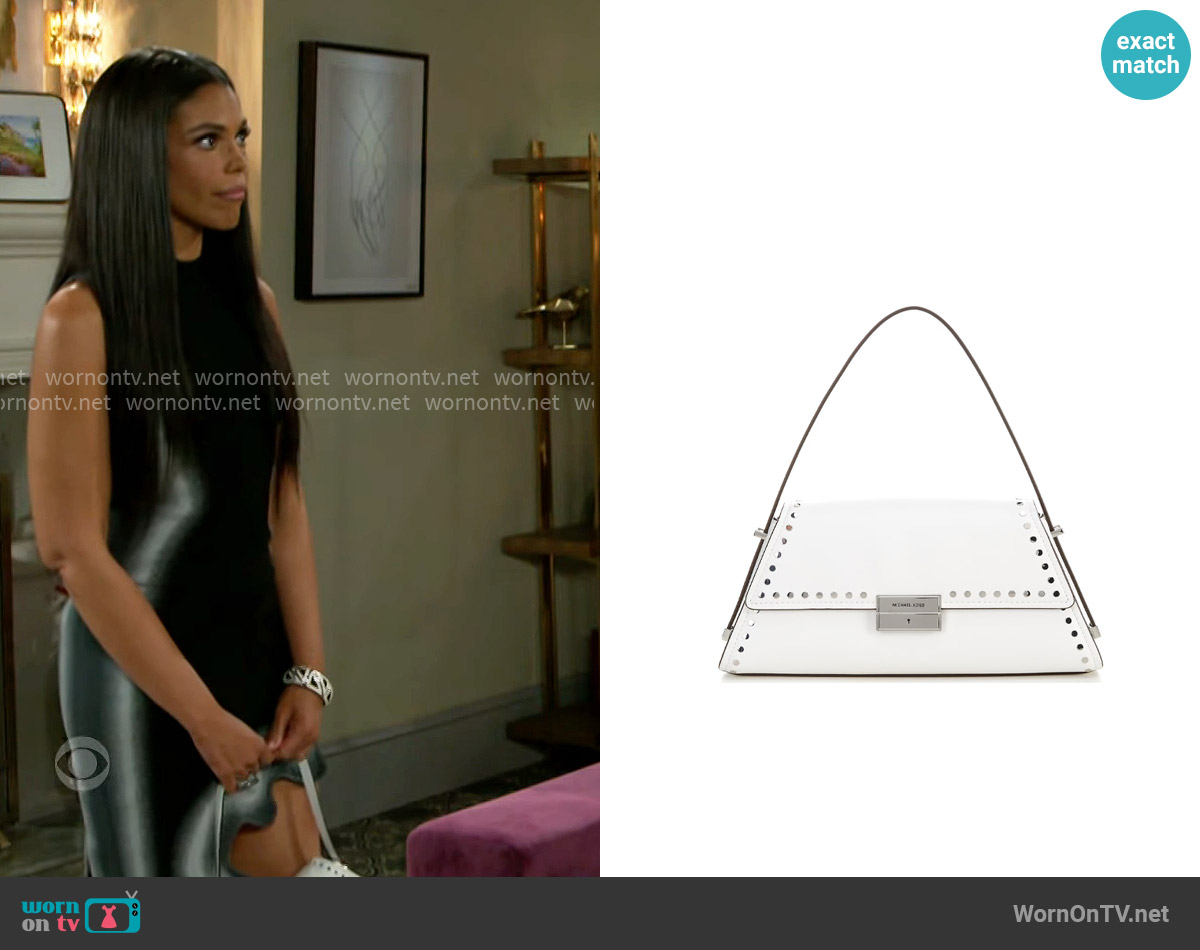 MICHAEL Michael Kors Ludlow Medium Studded Leather Shoulder Bag worn by Dani Dupree (Karla Mosley) on Beyond the Gates