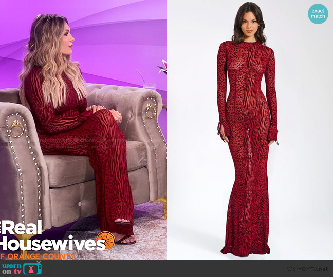 Miss Circle Waylynn Burnout Velvet Detail Mesh Backless Maxi Dress worn by Tamra Judge on The Real Housewives of Orange County