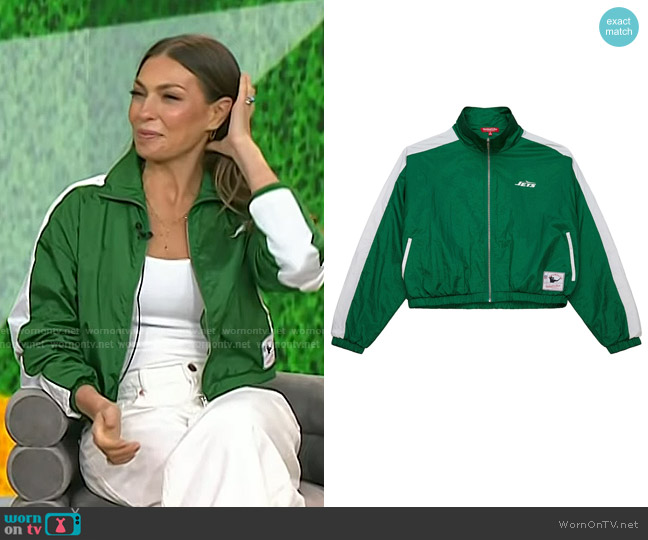 Mitchell & Ness New York Jets Nylon Cropped Full-Zip Jacket in Green worn by Melissa Garcia on Today