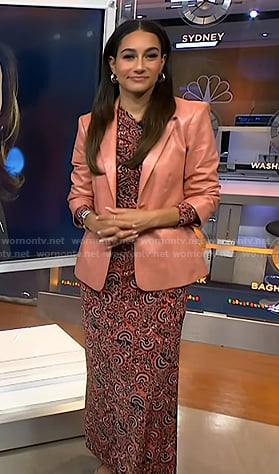 Morgan’s pink print top and leather blazer on NBC News Daily