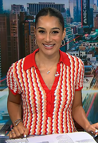 Morgan’s red wavy stripe knit polo dress on NBC News Daily