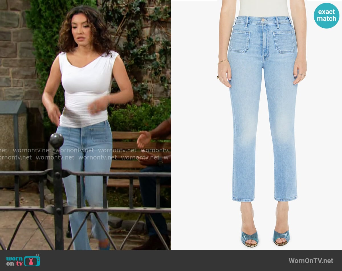 Mother The Hustler Patch Pocket Ankle Bootcut Jeans in Tune In Tune Out worn by Audra Charles (Zuleyka Silver) on The Young and the Restless