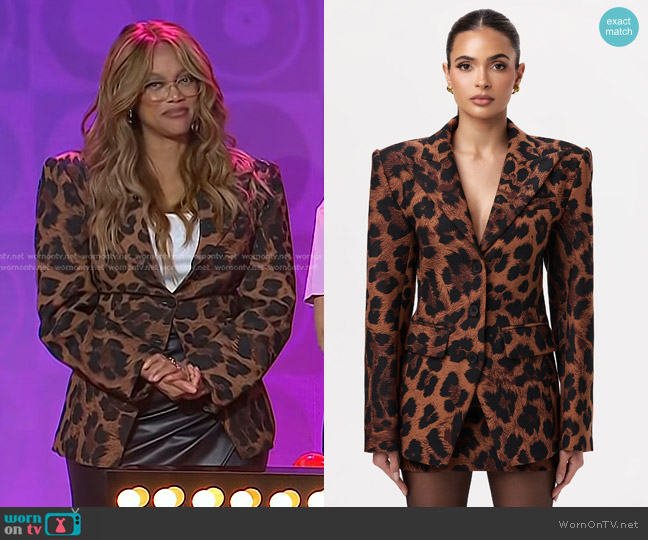 Naked Wardrobe Suiting Power Shoulder Blazer in Leopard worn by Tyra Banks on Today