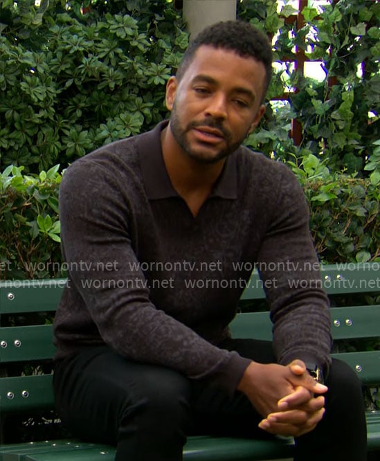 Nate’s black printed polo sweater on The Young and the Restless