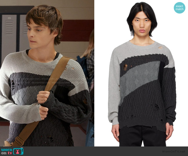 Neighborhood Gray Patchwork Sweater worn by Nathan Walter (Corey Fogelmanis) on My Life with the Walter Boys