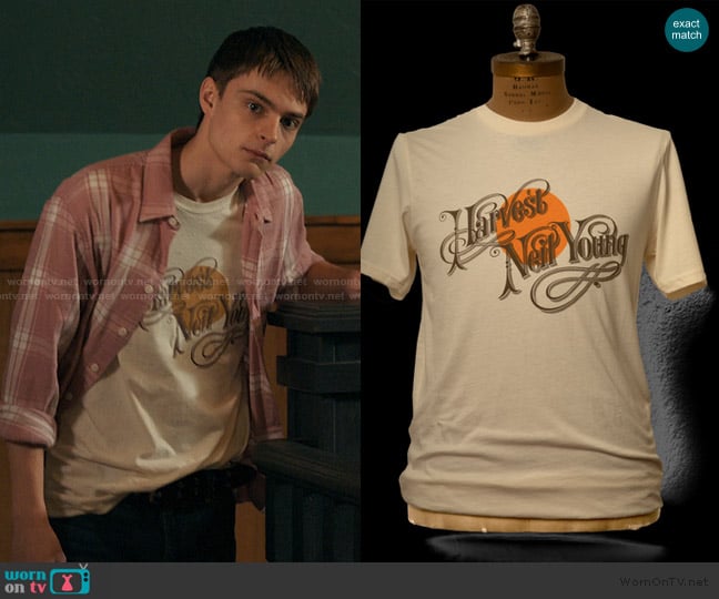 Neil Young Organic Harvest Tan T-Shirt worn by Nathan Walter (Corey Fogelmanis) on My Life with the Walter Boys