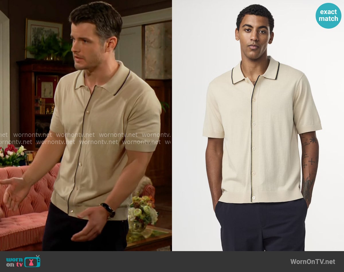 NN07 Nolan Shirt in Ecru worn by Kyle Abbott (Michael Mealor) on The Young and the Restless