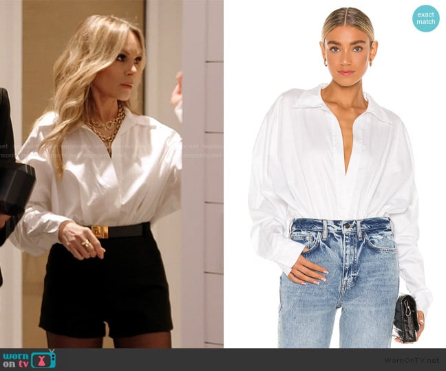 Norma Kamali Oversized Boyfriend Shirt Bodysuit worn by Tamra Judge on The Real Housewives of Orange County