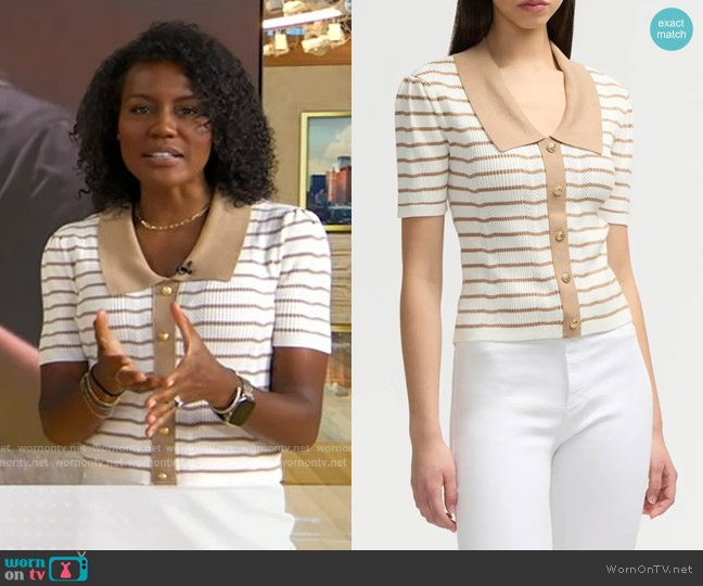 NVLT Stripe Short Sleeve Cotton Blend Sweater worn by Janai Norman on Good Morning America