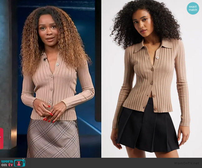 Open Edit Collared Rib Cardigan worn by Zuri Hall on Access Hollywood