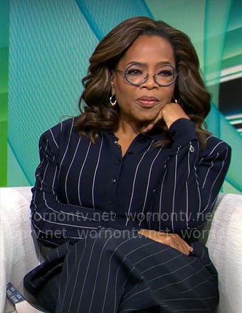 Oprah’s navy pinstripe polo top on CBS Mornings