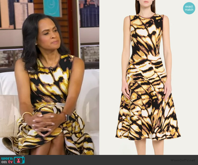 Oscar de la Renta Butterfly Jacquard-Knit Crewneck Midi-Dress worn by Linsey Davis on Good Morning America