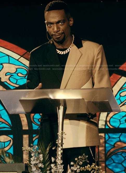 Pastor Zeke’s colorblock blazer on The Chi
