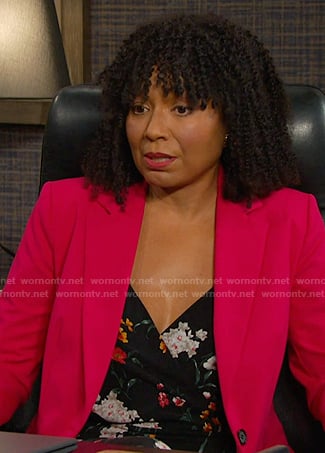 Patsy’s blak floral jumpsuit on Days of our Lives