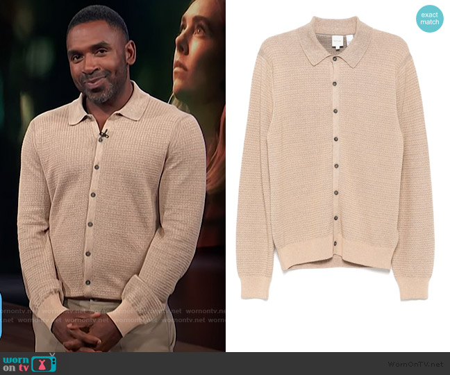 Paul Smith Waffle Knit Cardigan worn by Justin Sylvester on E! News