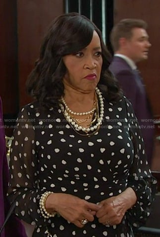 Paulina’s black polka dot chiffon dress on Days of our Lives