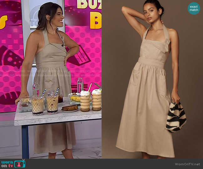 Porridge Halter Utility Midi Dress in Taupe worn by Katie Stilo on Today
