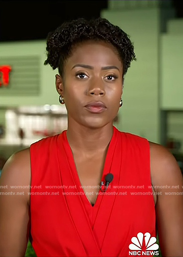 Priscilla Thompson’s red laylered v-neck dress on Today