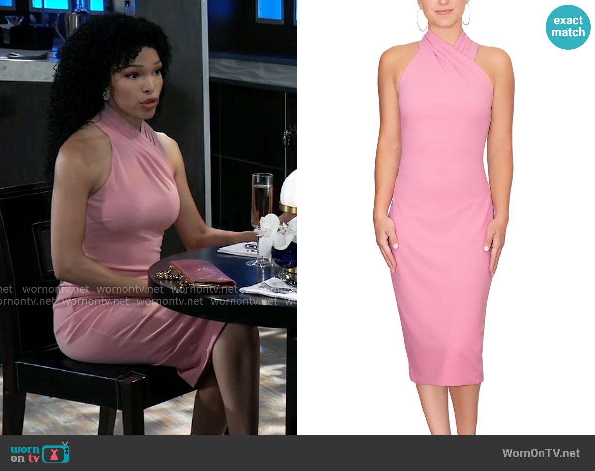 RACHEL Rachel Roy Harland Crossover Halter Midi Dress in Mauve worn by Portia Robinson (Brook Kerr) on General Hospital