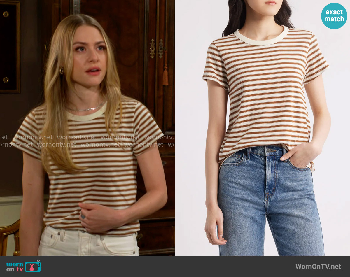 Rag and Bone The Slub Stripe T-Shirt in Wrbrm worn by Claire Grace (Hayley Erin) on The Young and the Restless