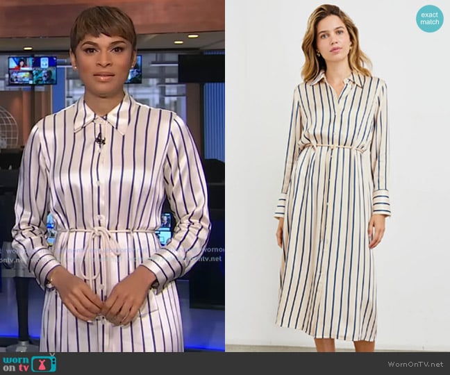 Rails Anina Dress in Ceramic Navy Stripe worn by Jericka Duncan on CBS Evening News