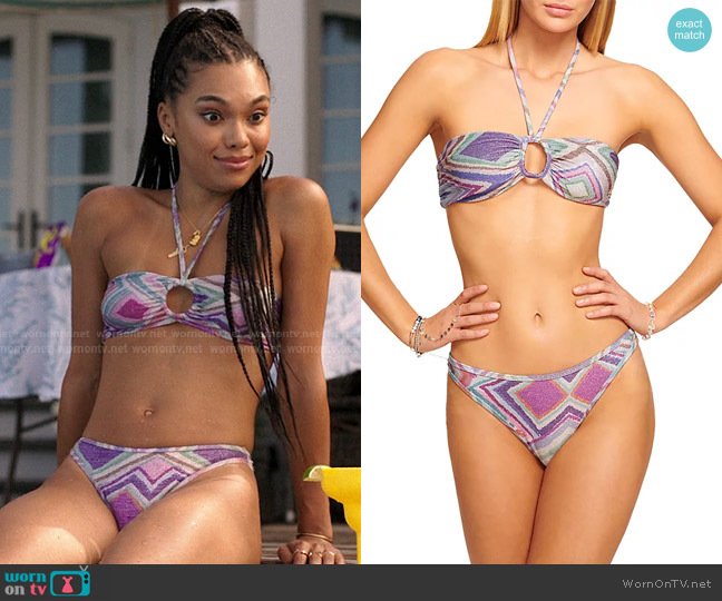 Ramy Brook Elmar Metallic Halter Bikini Top worn by Anika (Sofia Bryant) on The Summer I Turned Pretty