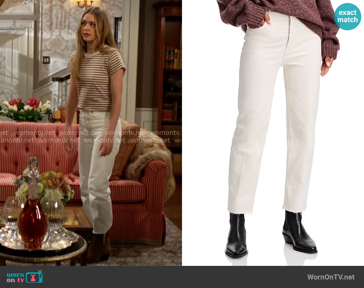 Re/Done 70s Stove Pipe High Rise Straight Ankle Jeans in Vintage White worn by Claire Grace (Hayley Erin) on The Young and the Restless