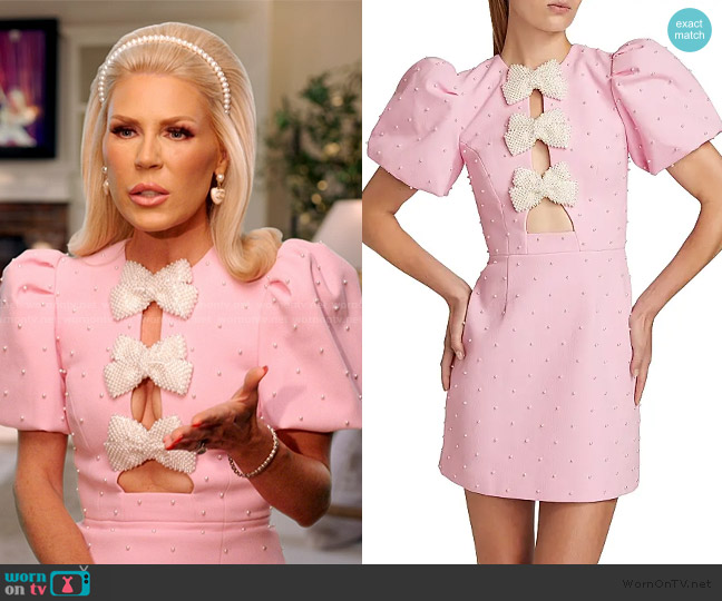 Rebecca Vallance Veronica Pearl Bow Puff-Sleeve Minidress worn by Gretchen Rossi on The Real Housewives of Orange County