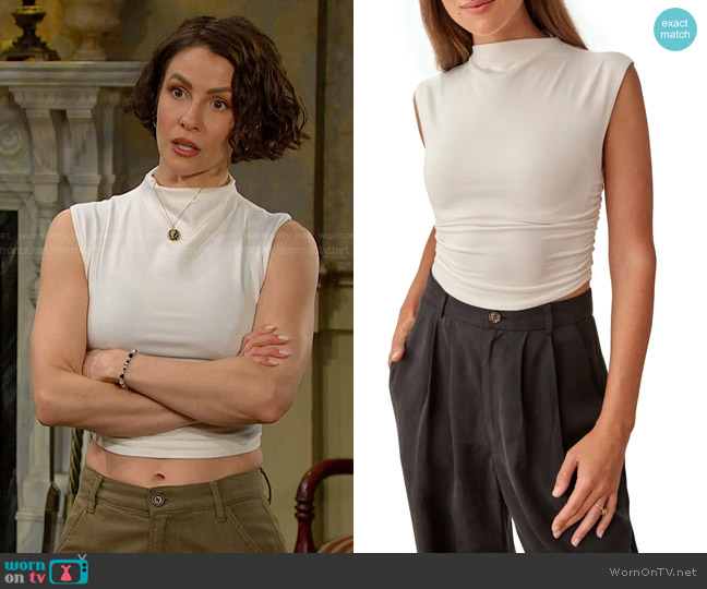Reformation Lindy Knit Top in Ivory worn by Sarah Horton (Linsey Godfrey) on Days of our Lives