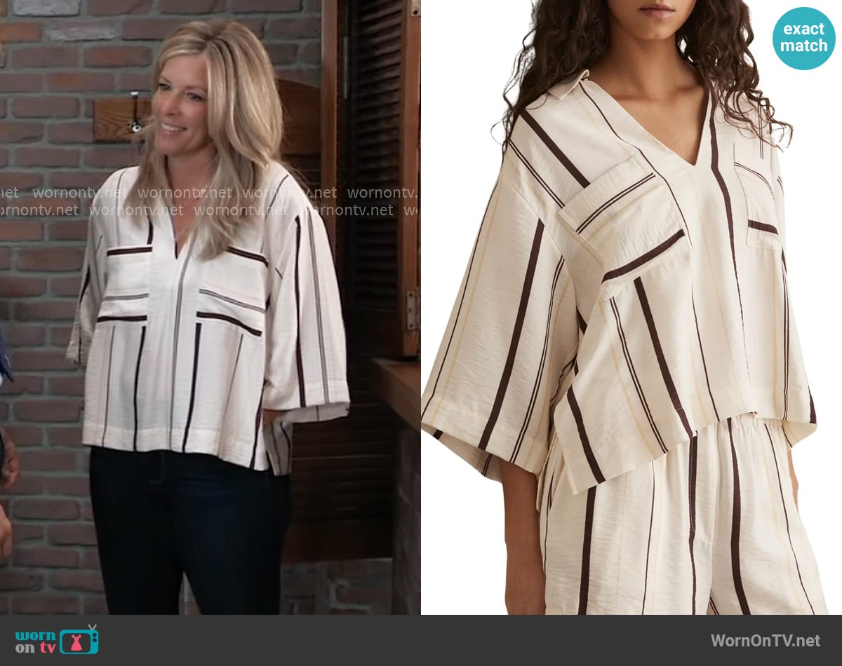 Reiss Carlota Stripe Cover-Up Top worn by Carly Spencer (Laura Wright) on General Hospital