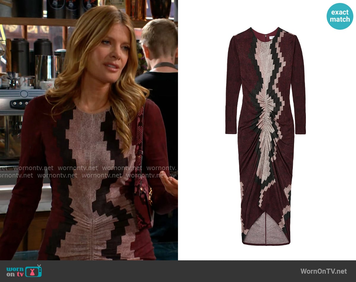 Reiss Georgia Dress in Burgundy worn by Phyllis Summers (Michelle Stafford) on The Young and the Restless